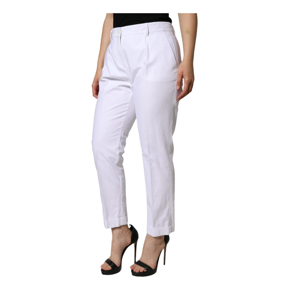 Dolce & Gabbana Witte katoenen taps toelopende broek met logo White Dames