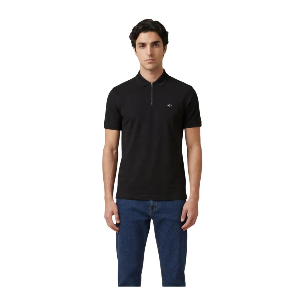 Armani Exchange Mannelijk Blauw Tops Heren, 2XL, Polo Shirt Met Korte Mouwen En Rits Met Ronde Hals