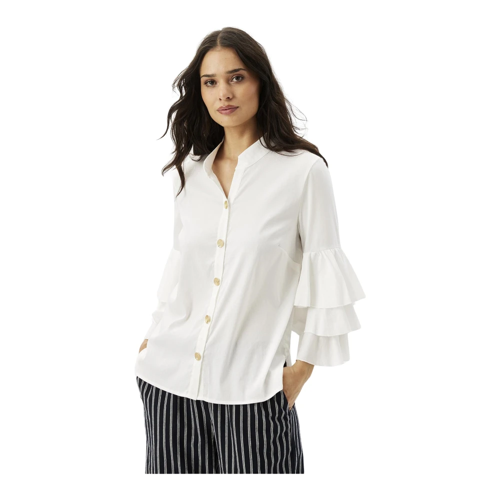 IN Front Elegante Blouse met Mooie Mouwen White Dames
