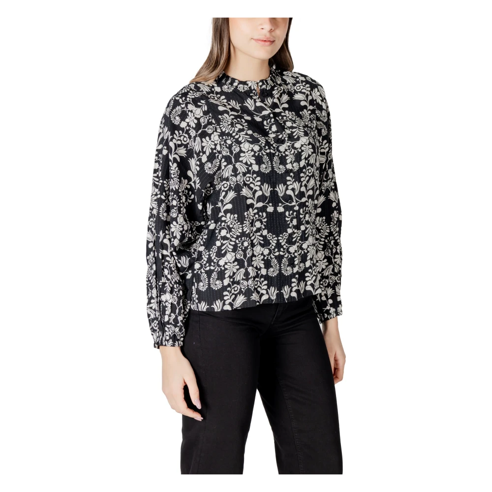 Ichi Print Button-Up Blouse Lente Zomer Stijl Black Dames