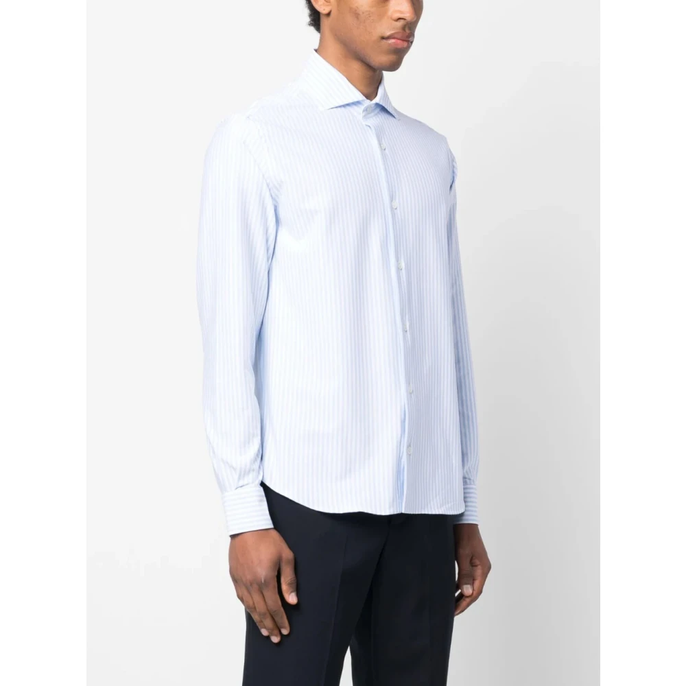 Fedeli Gestreept katoenen stretchshirt Blue Heren
