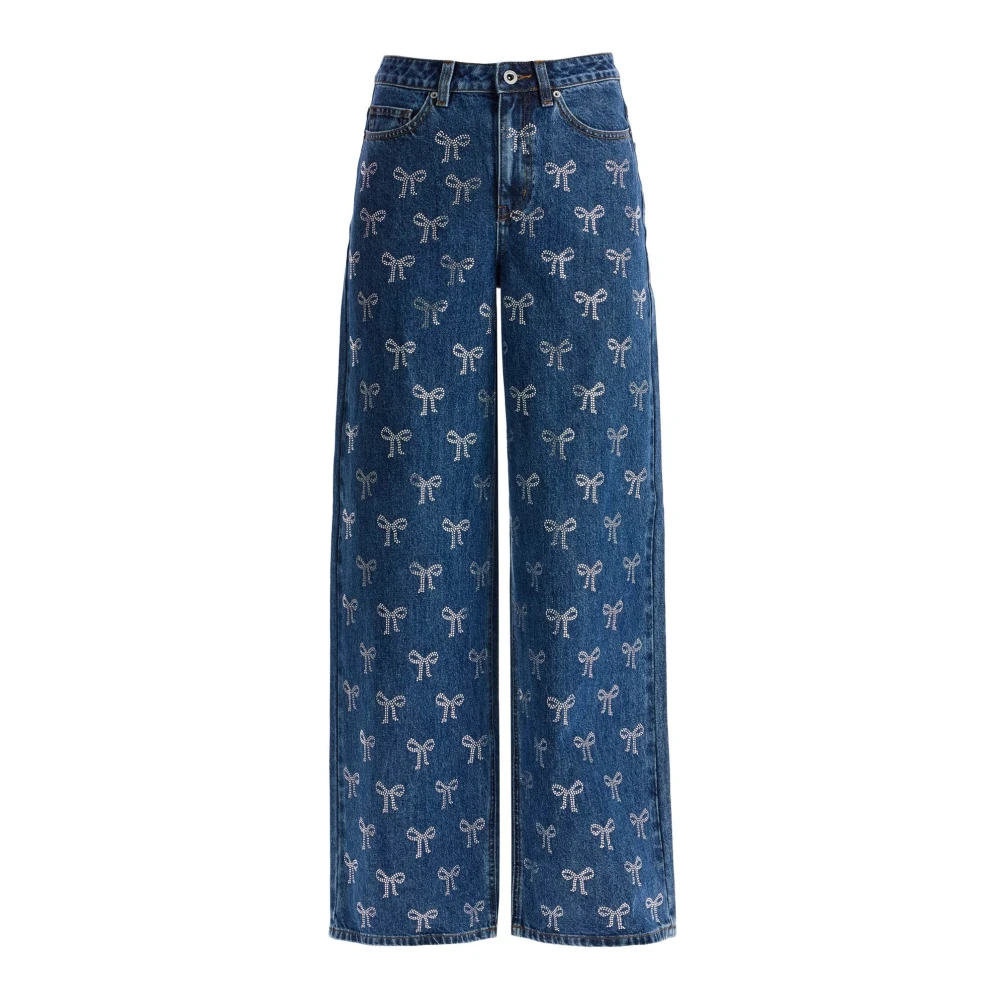 Self Portrait Rechte jeans met strass strikken Blue Dames