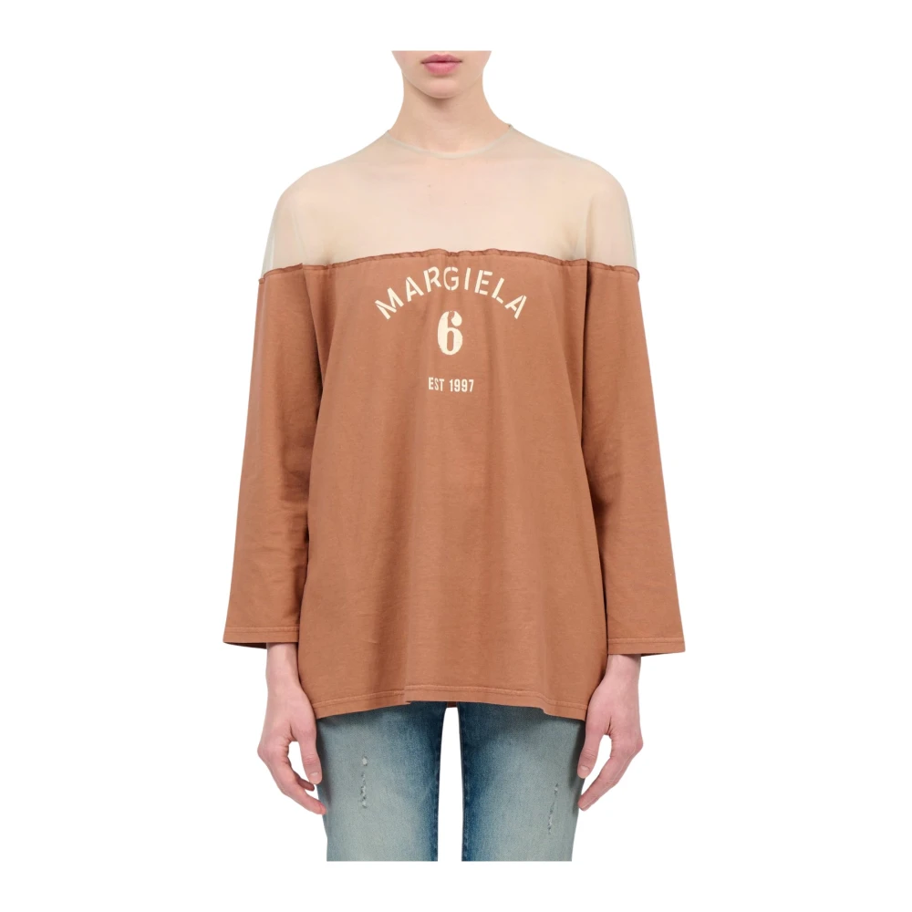 Mm6 Maison Margiela Mujer Marrón - Camiseta Con Logo - Tops - M - Camiseta Con Logo