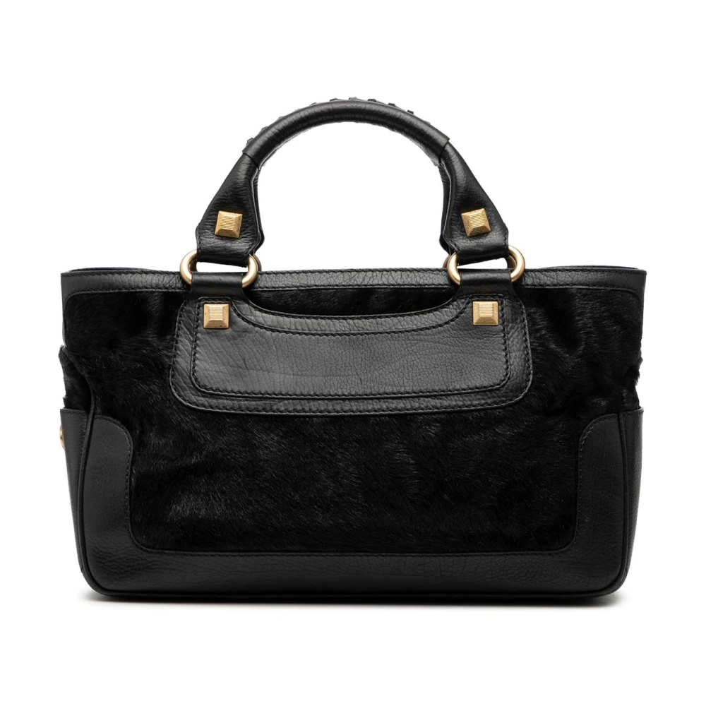 Celine Vintage Women's Black Pre-Owned Structured Leather Satchel