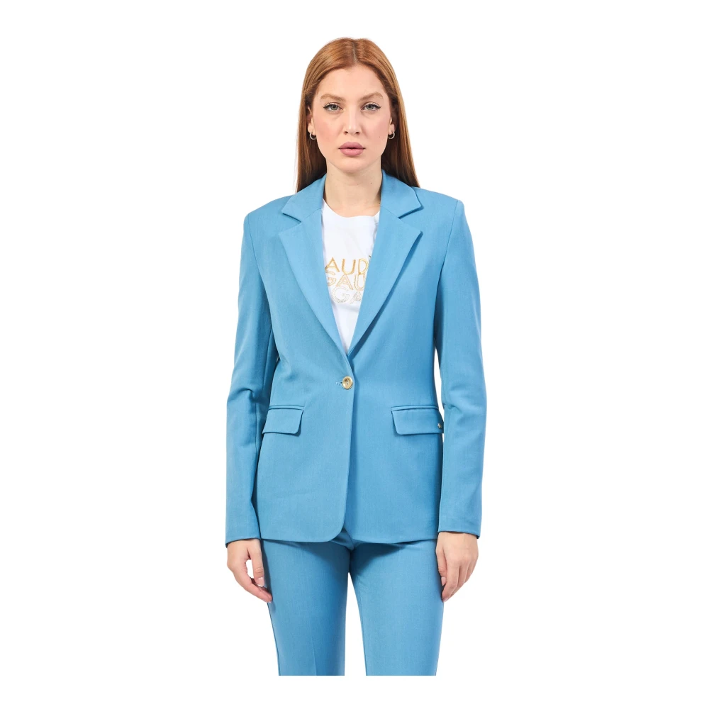 Gaudi Blauwe elastische blazer met klassieke revers Blue Dames