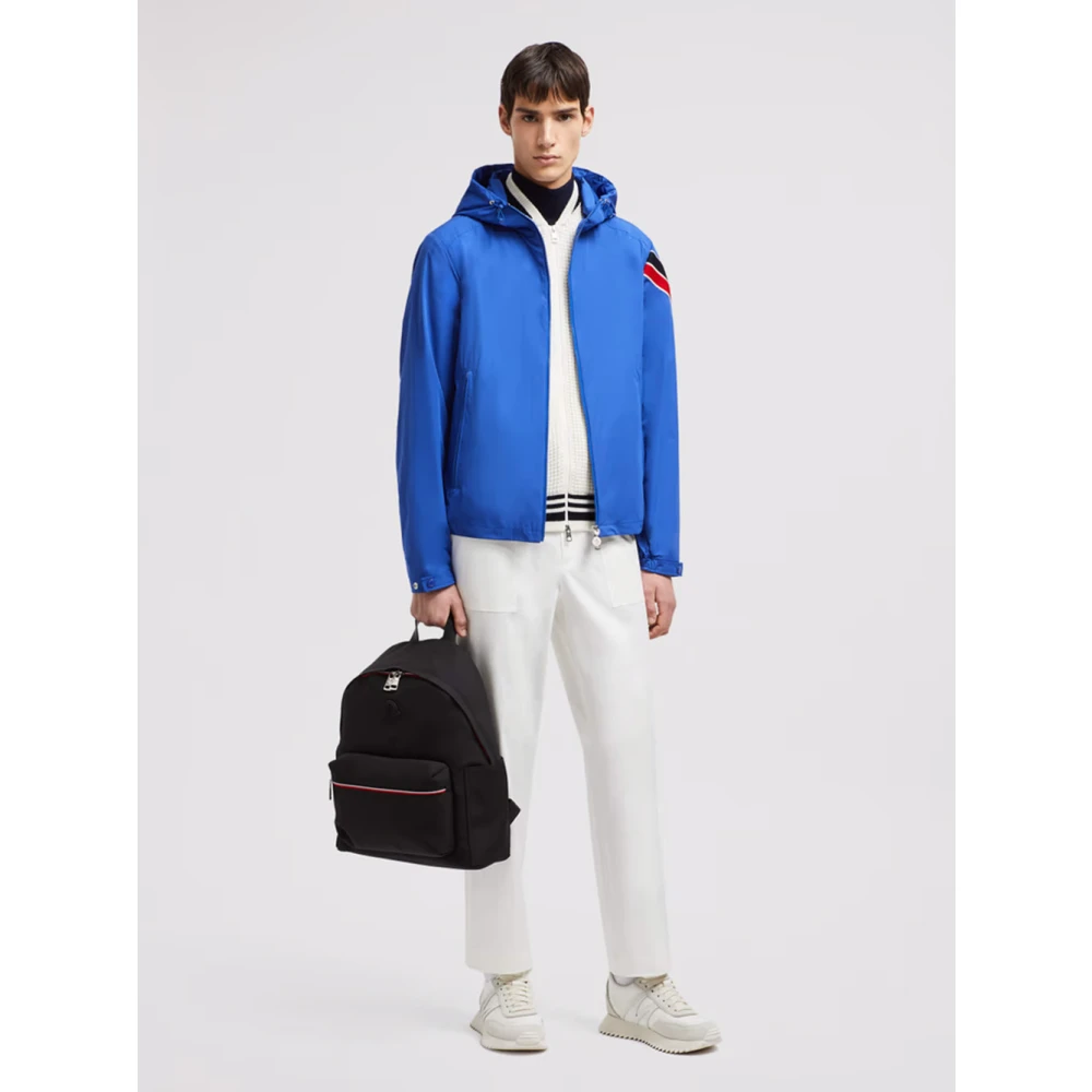 Moncler Blauwe Lichtgewicht Nylon Jas met Capuchon Blue Heren