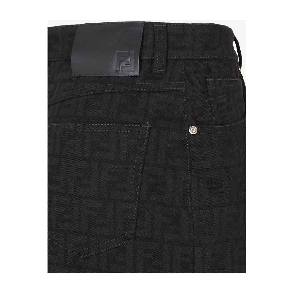 Fendi Zwarte Denim Mini Rok met FF Motief Black Dames