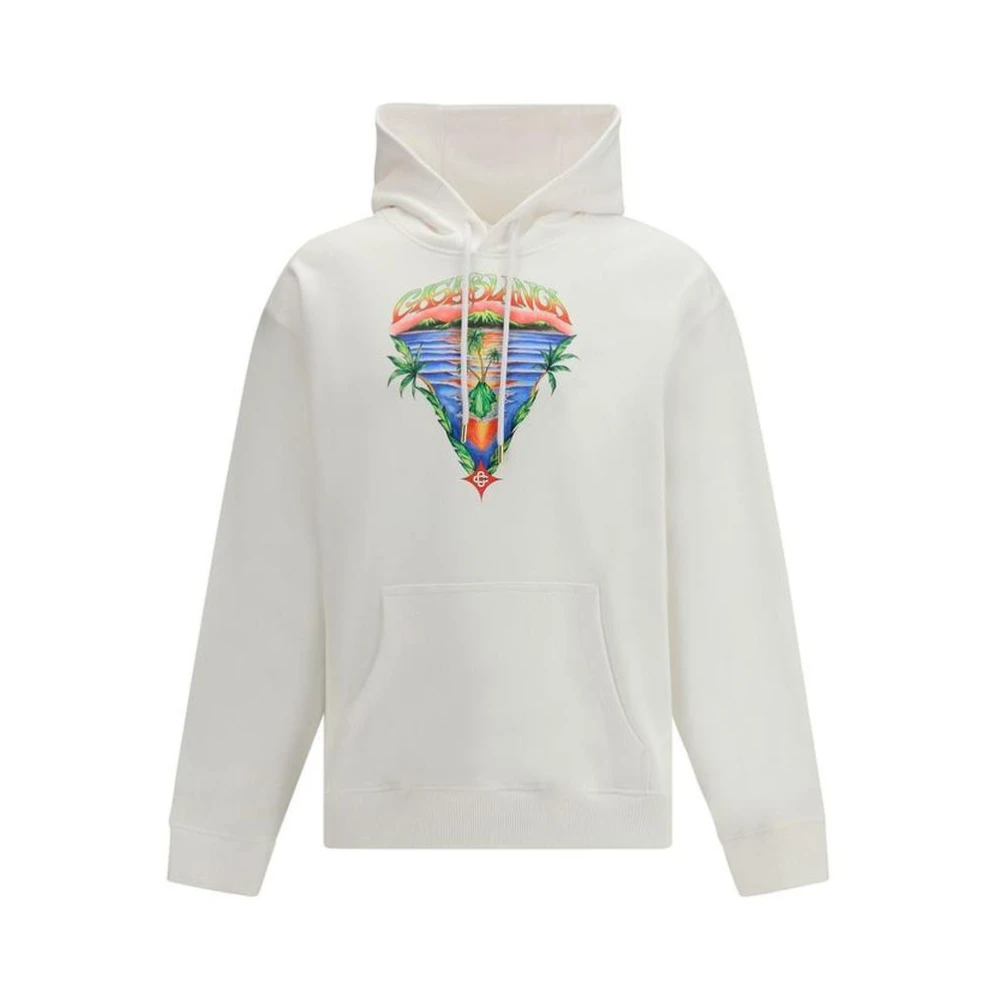 Casablanca Men's White Hoodies, L, Cotton Crewneck Sweatshirt