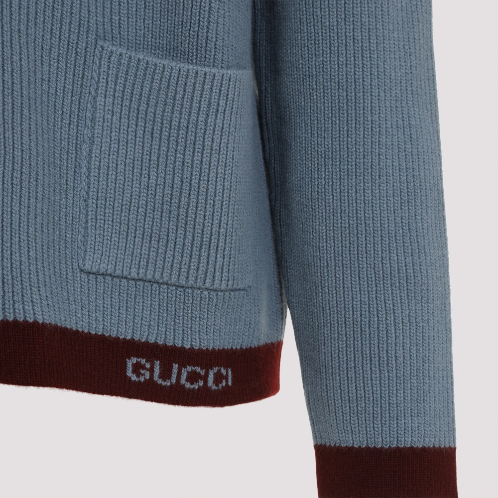 Gucci Wollen Cardigan met Intarsia Blue Heren