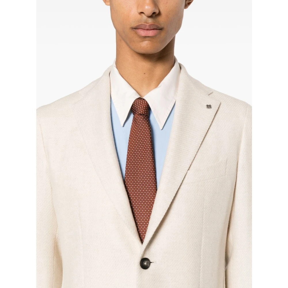 Tagliatore Beige Wollen Blend Jas met Broche Beige Heren