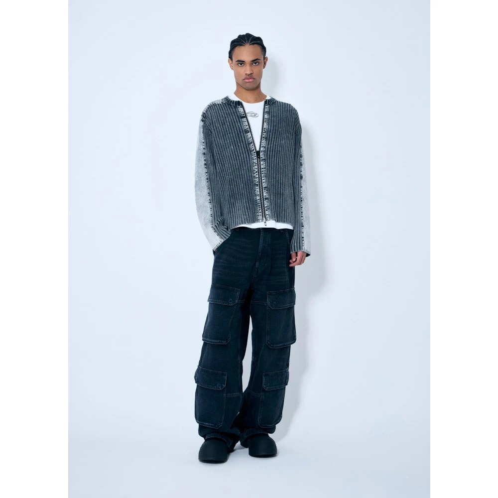Diesel Rib Cardigan met Contrastpanelen Blue Heren