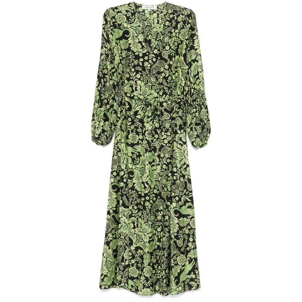 Diane Von Furstenberg Bloemen Luipaardprint Groene Jurk Multicolor Dames