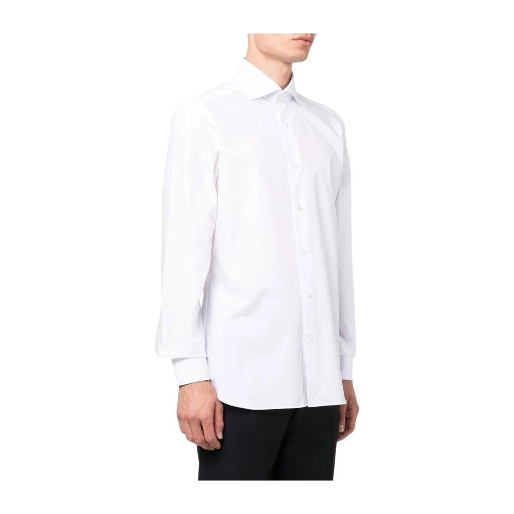 Ermenegildo Zegna Witte Katoenen Poplin Overhemd met Puntige Kraag White Heren