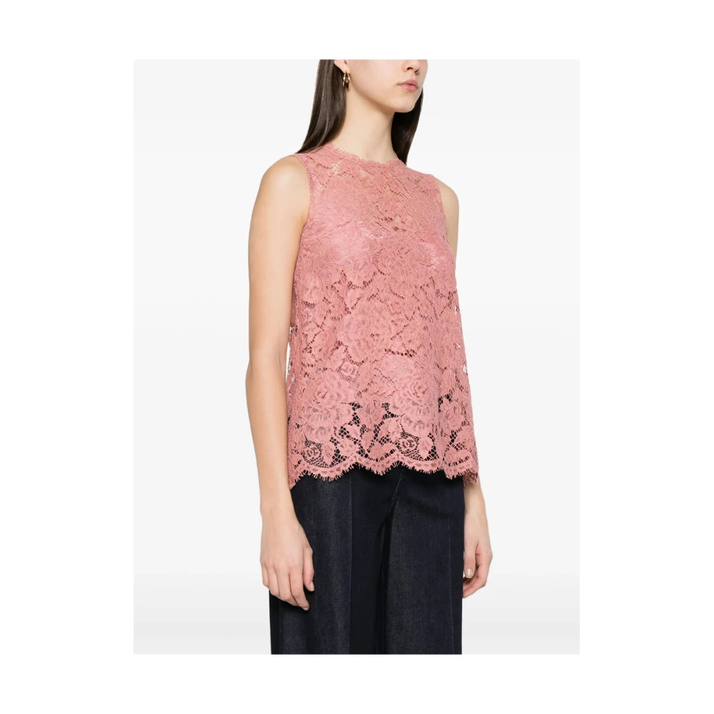 Dolce & Gabbana Flamingo Pink Scallop Edge Mouwloze Jurk Pink Dames