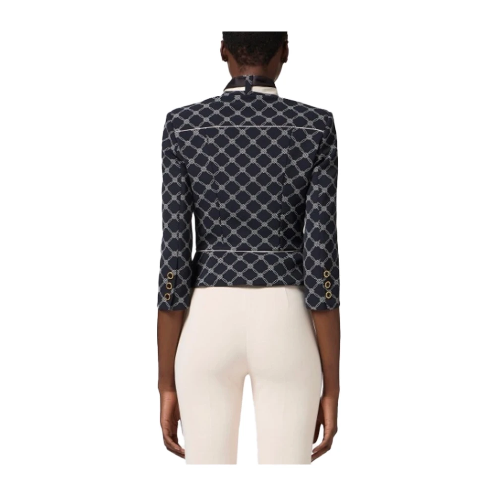 Elisabetta Franchi Jasje met Diamantprint Stretch Crêpe Blue Dames