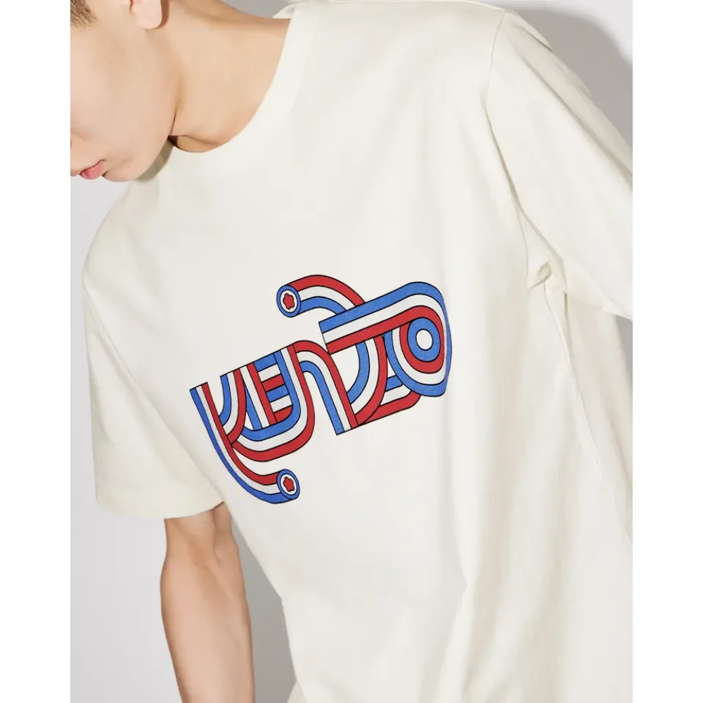 Kenzo Retro Mod-geïnspireerd T-shirt met Oversized Logo Beige Heren