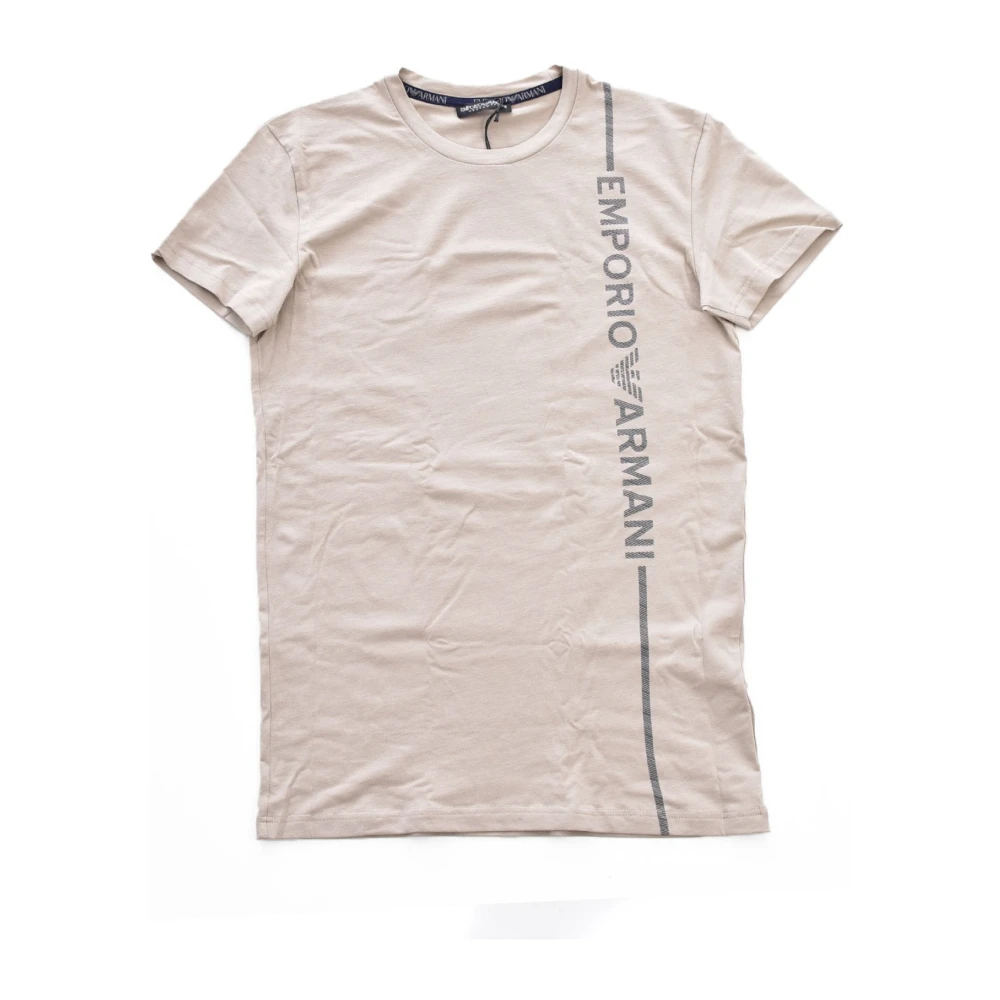 Emporio Armani Stretch Logo Verticaal Katoenen T-Shirt Beige Heren