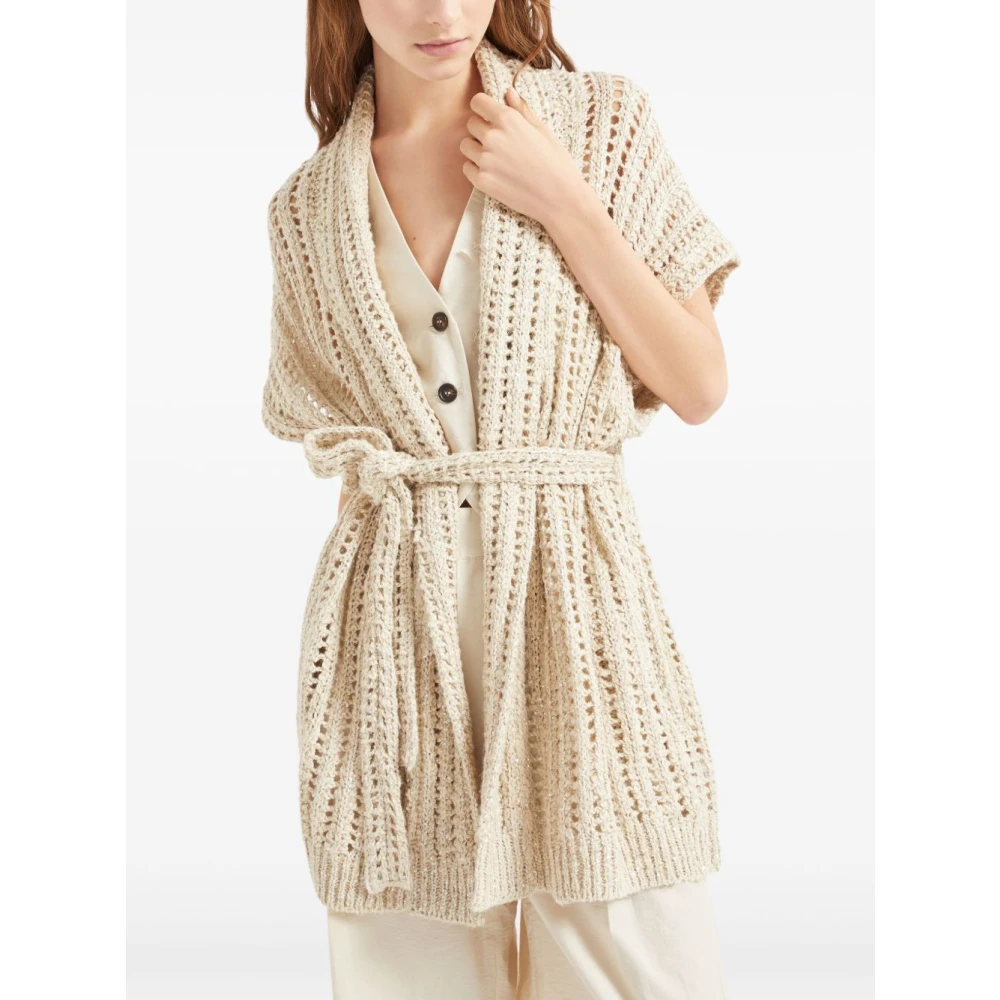 BRUNELLO CUCINELLI Beige Sweater met Front Tie Beige Dames