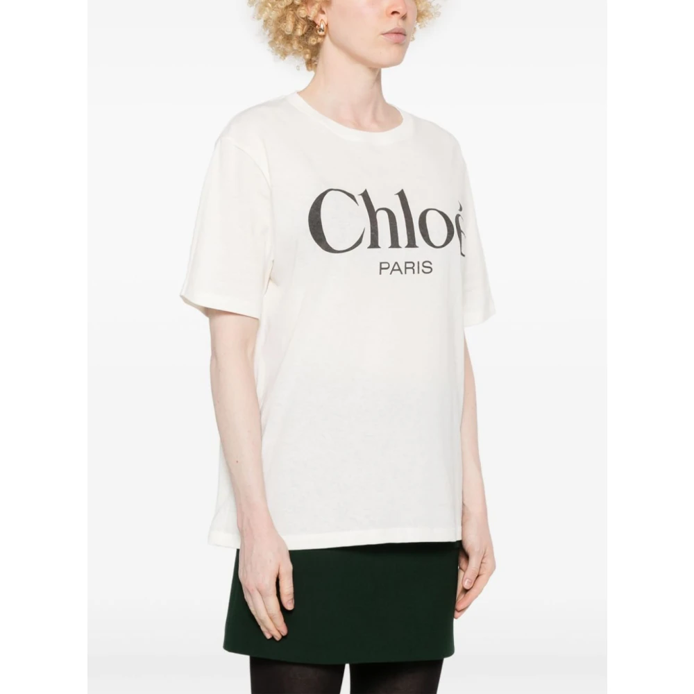 Chloé Wit Oversize T-shirt met Logo Print White Dames