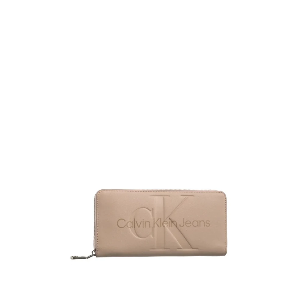 Calvin Klein Roze Logo Ingelegd PU Leren Portemonnee Beige Dames