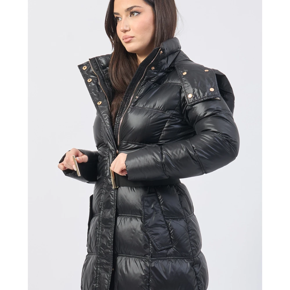 YES ZEE Zwarte Lange Gewatteerde Hoodiejas Black Dames