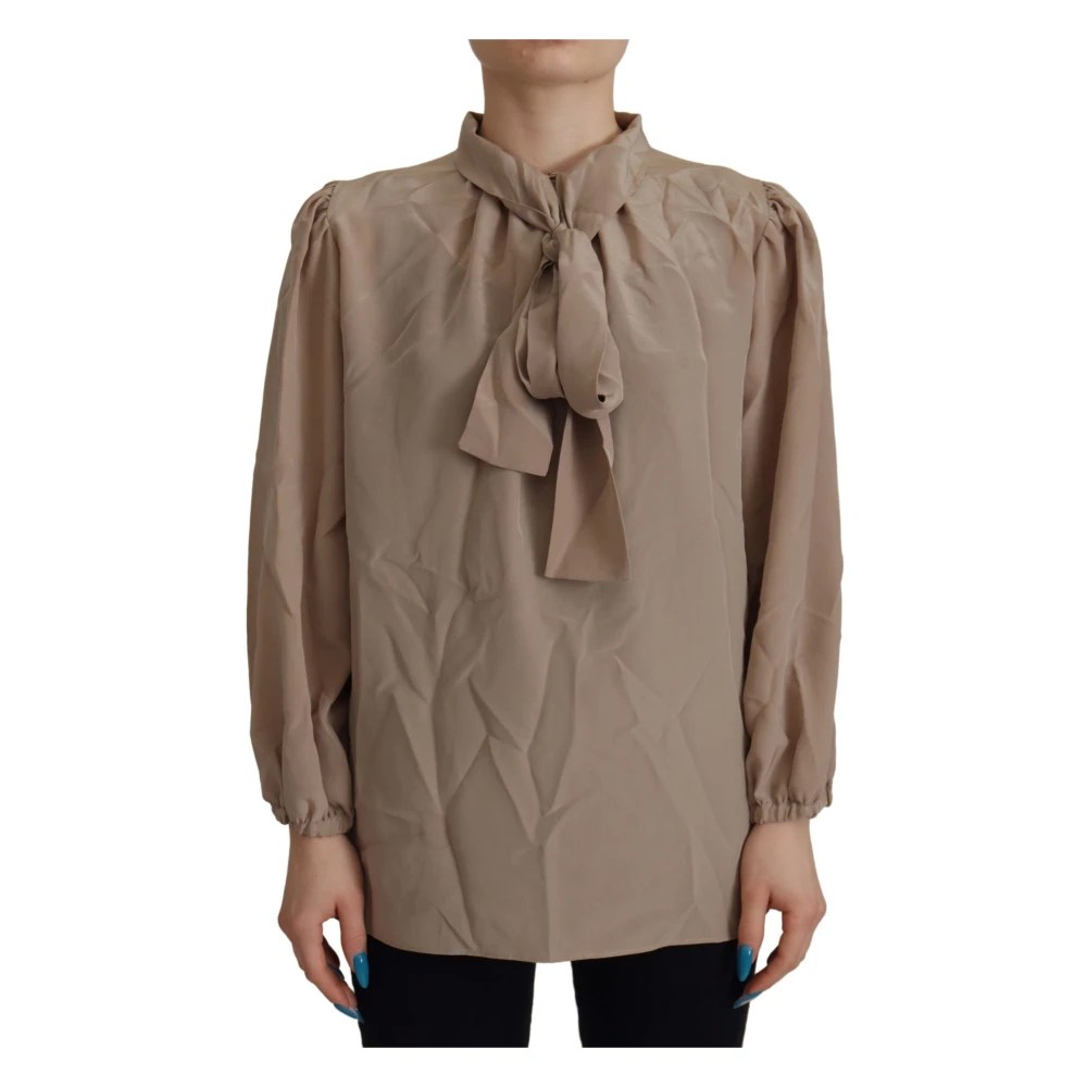 Dolce & Gabbana Women's Brown Silk Blouse With Ascot Collar