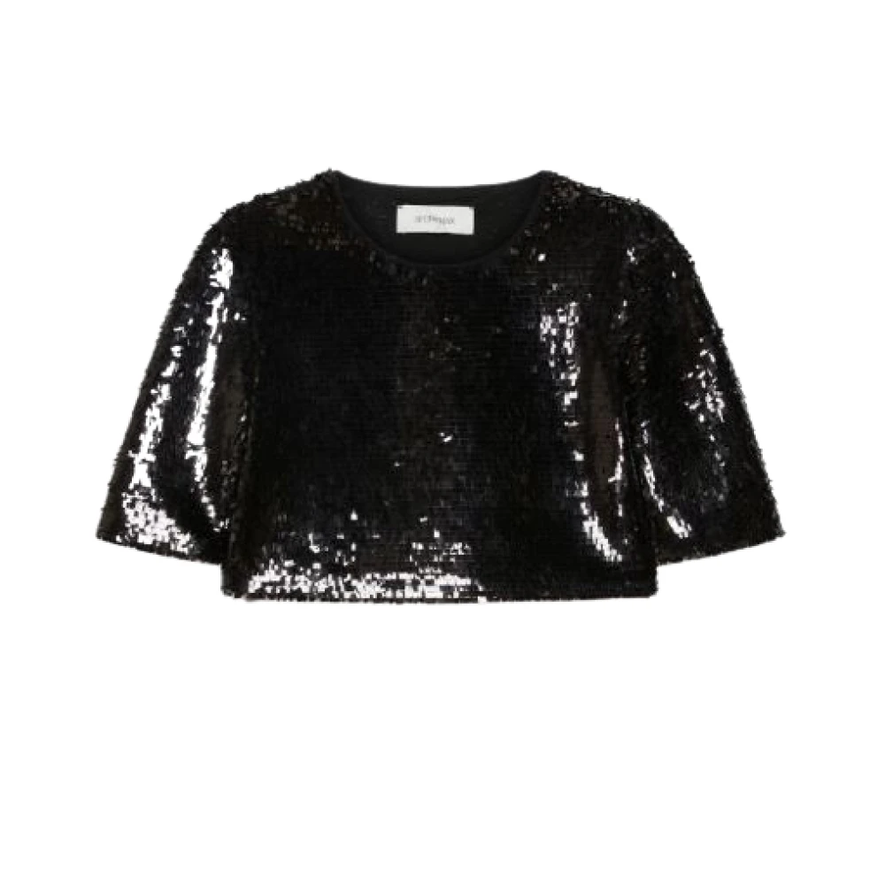 SPORTMAX Paillet Mesh Crop Top Black Dames