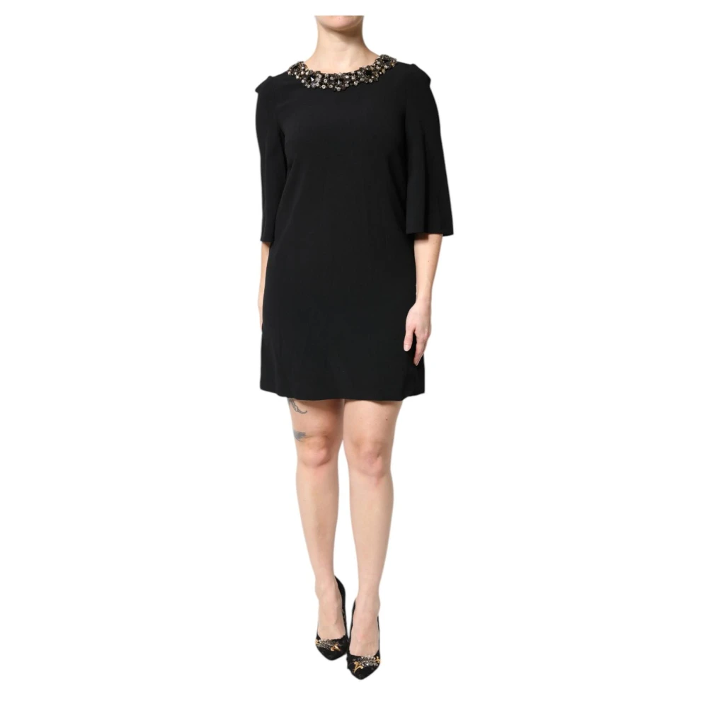 Dolce & Gabbana Women's Black Short Dresses, 2XS, Crystal Embellished A-Line Mini Dress