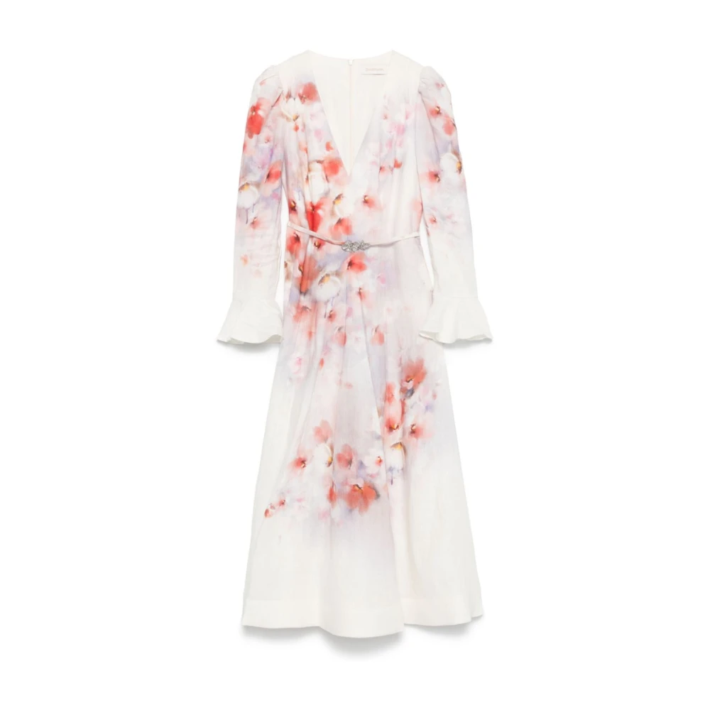 Zimmermann Bloemen Linnen Midi Jurk White Dames