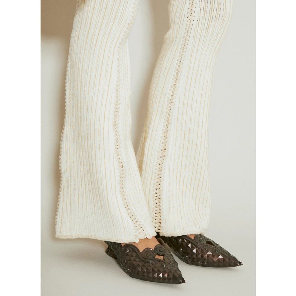 Isa Boulder Wijduitlopende Gebreide Broek met Vetersluiting White Dames