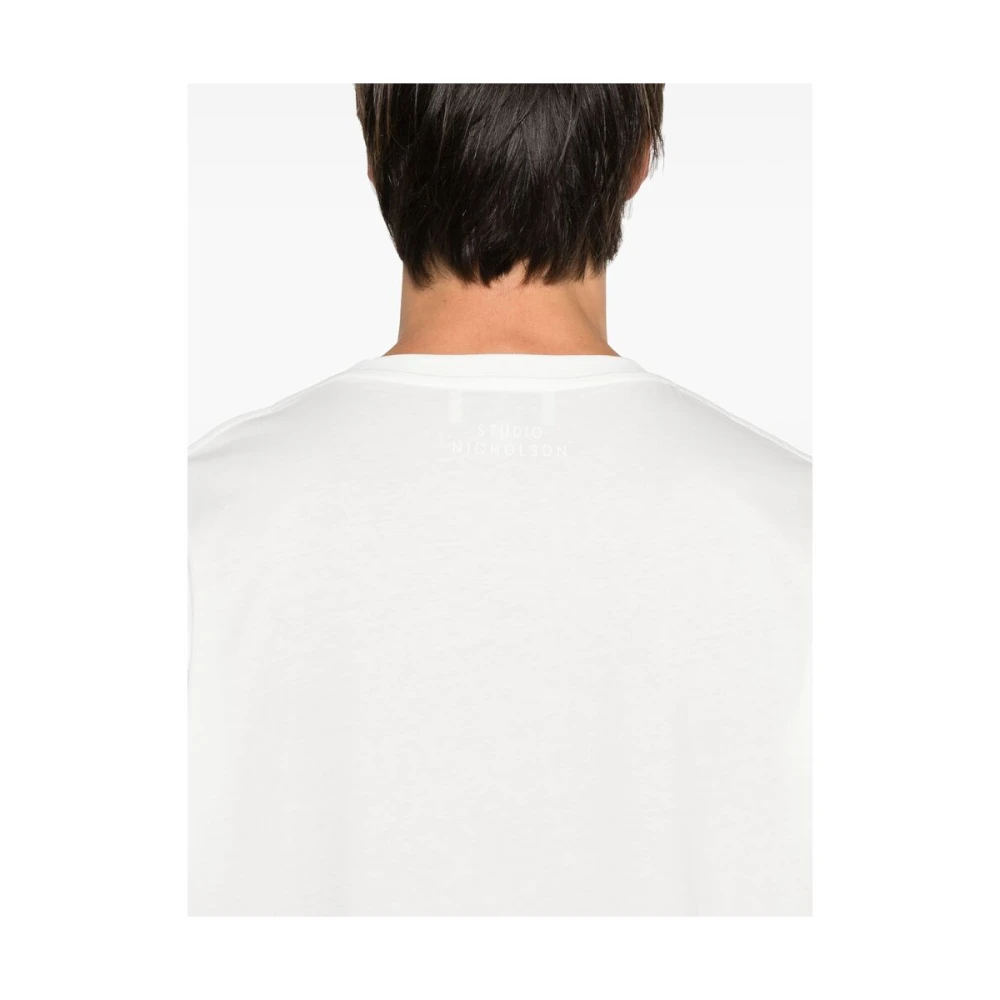 Studio Nicholson Wit Katoen Logo Print Crew Neck T-shirt White Heren