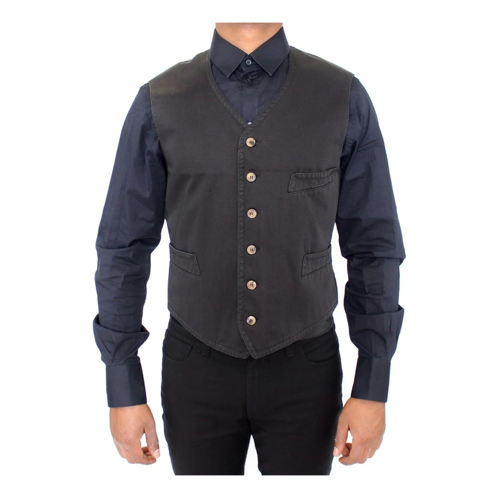 Dolce & Gabbana Men's Black Logo Details Dress Vest
