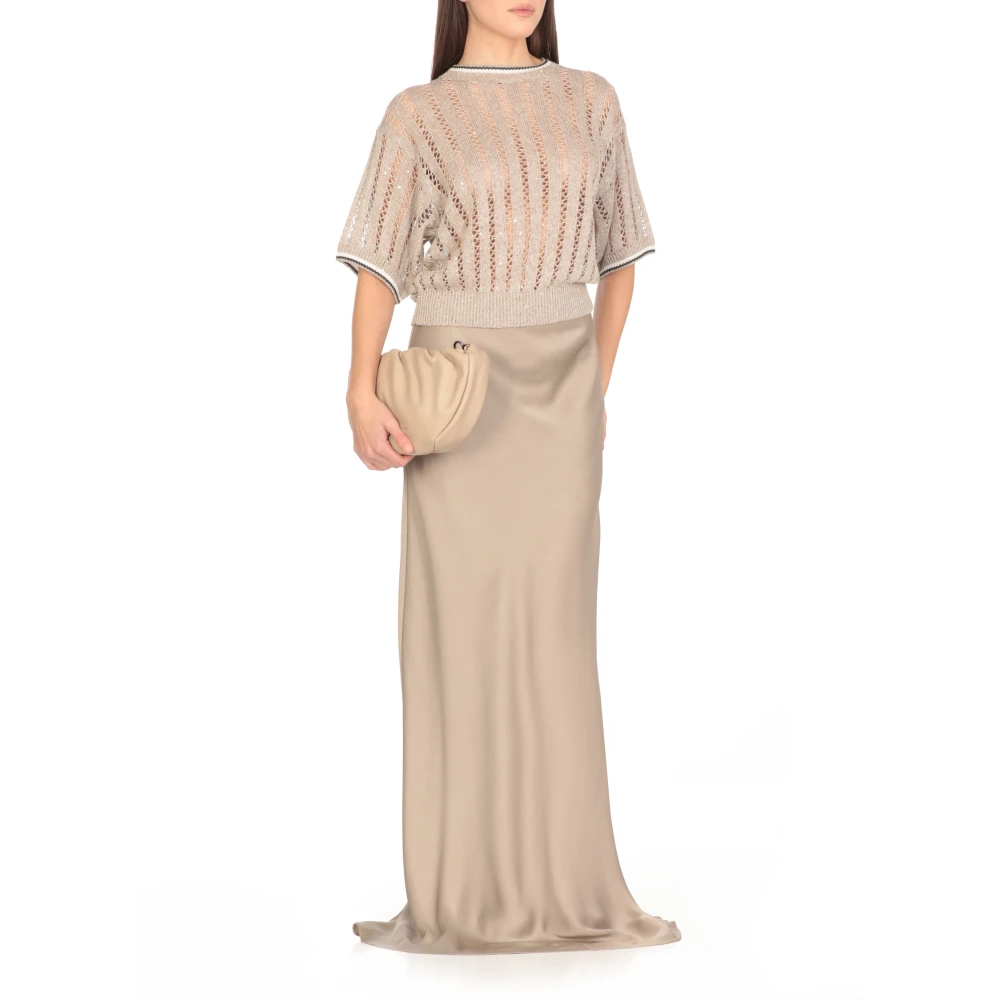 BRUNELLO CUCINELLI Paillet Beige Linnen Trui Beige Dames