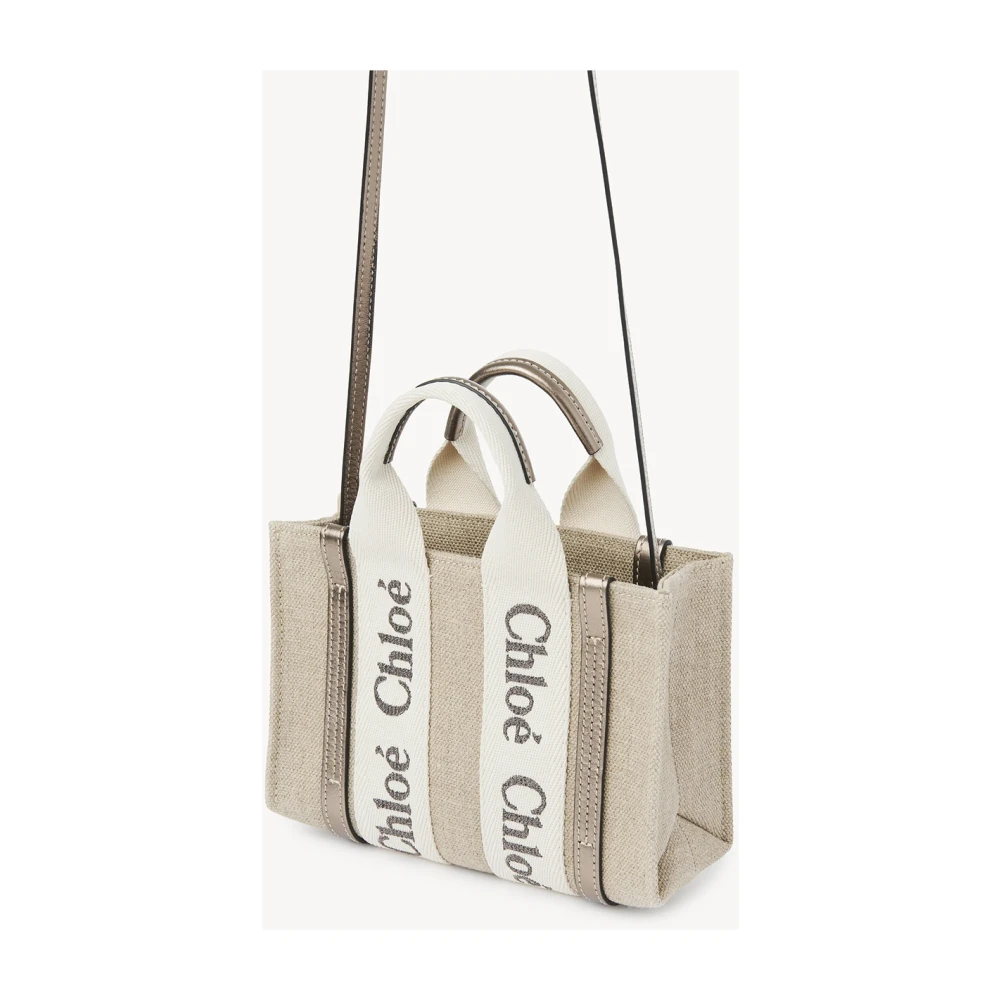 Chloé Grijze Leren Tas met Handtekening Strepen Gray Dames