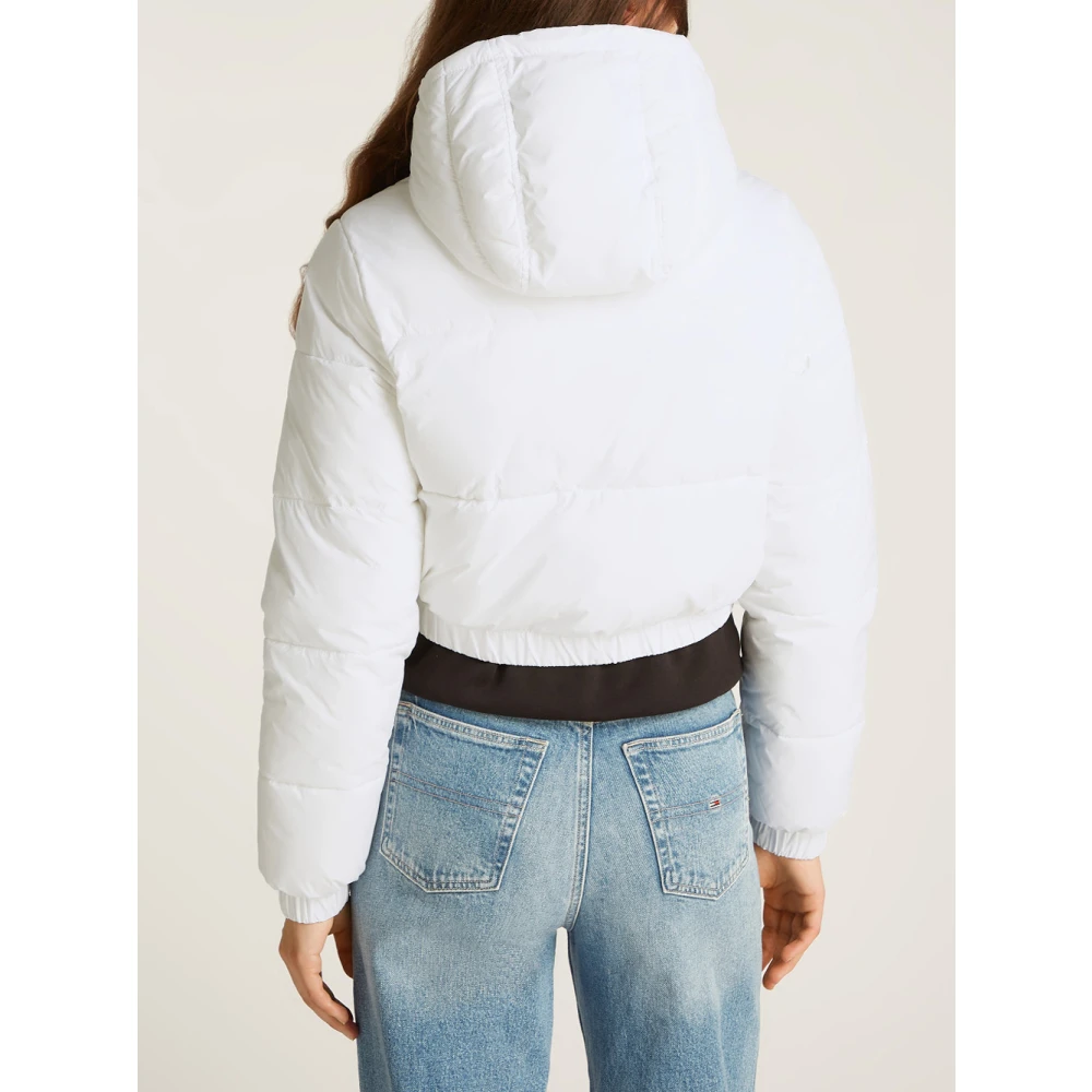 Tommy Jeans Witte Puffer Cropped Hooded Jas White Dames