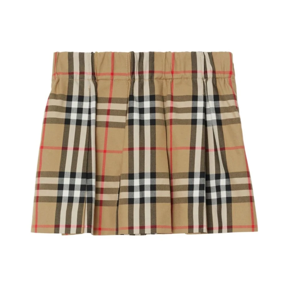 Burberry Women's Beige Check Cotton Pleated Skirt