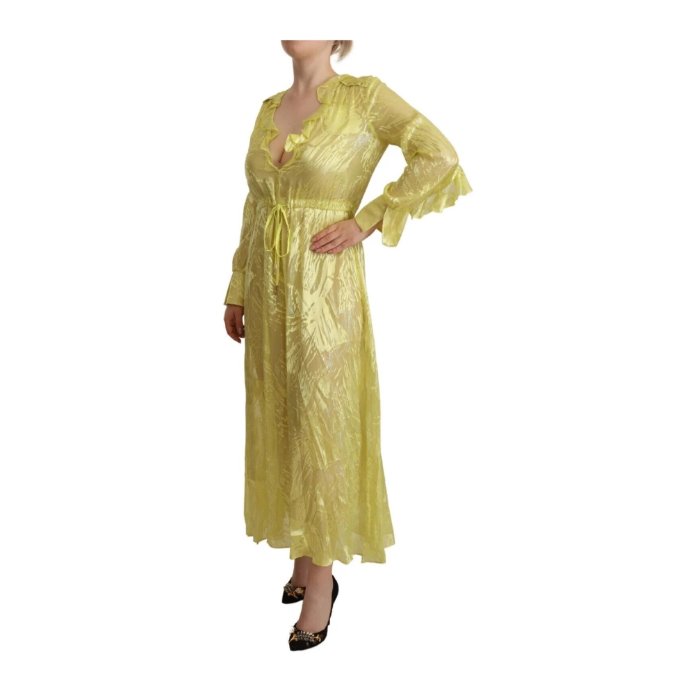PATRIZIA PEPE Gele Zijden Plunging Maxi Jurk Yellow Dames