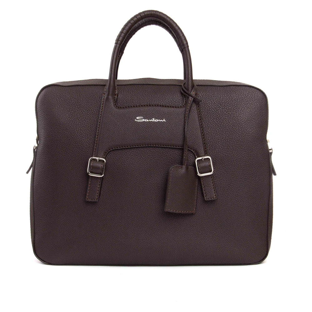 Santoni Bruine leren schoudertas gehamerd Brown Unisex
