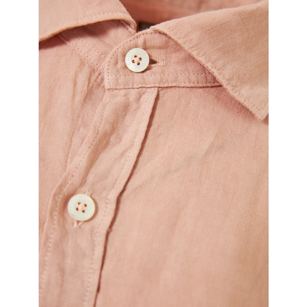 Canali Italiaans Linnen Overhemd Gm02128 Ontwerp Pink Heren