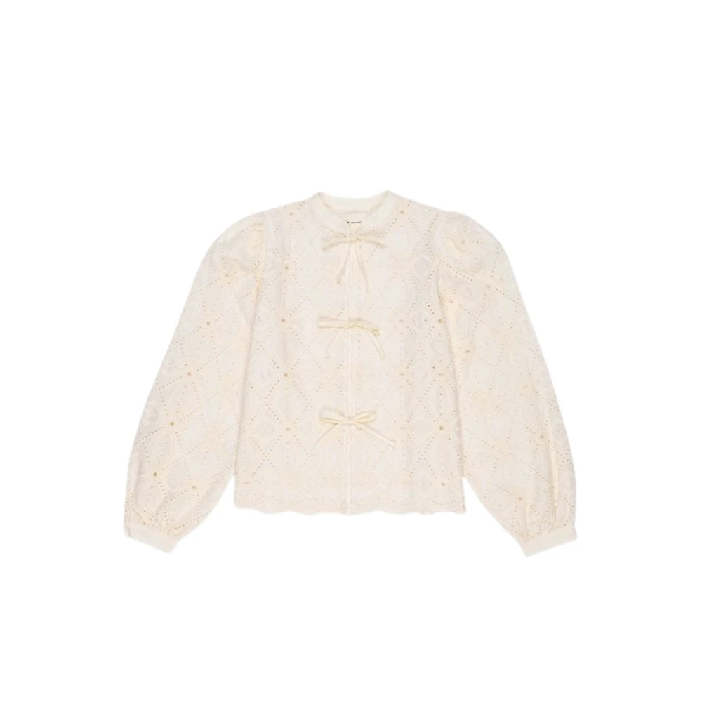 The New Society Blouse met geborduurde voile en pofmouwen Beige Dames