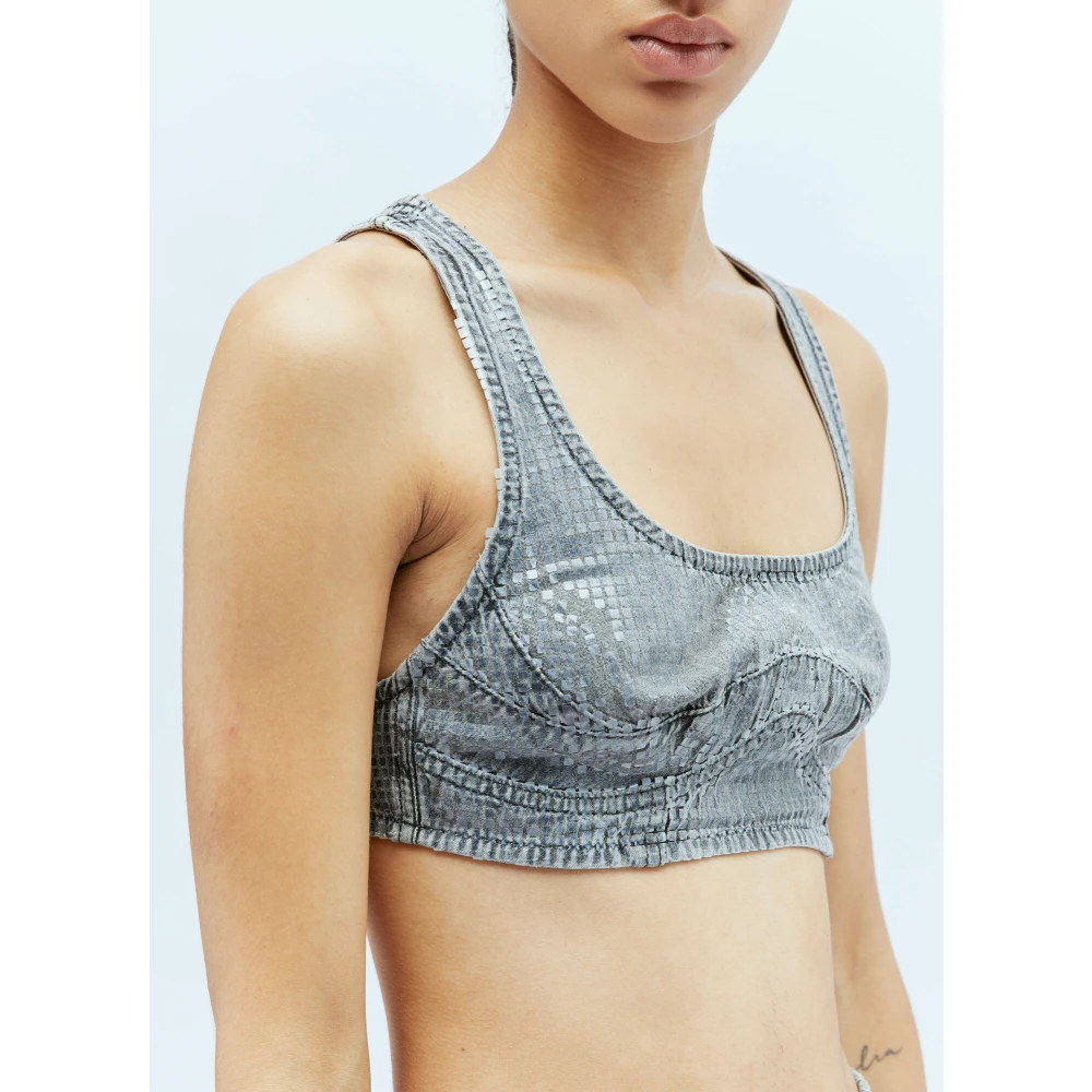Diesel Paillet Denim Crop Top Gray Dames