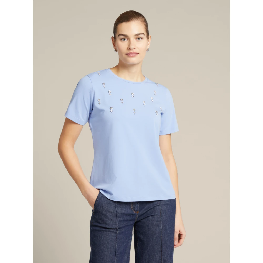 Elena Mirò Bloemen geborduurd T-shirt Blue Dames