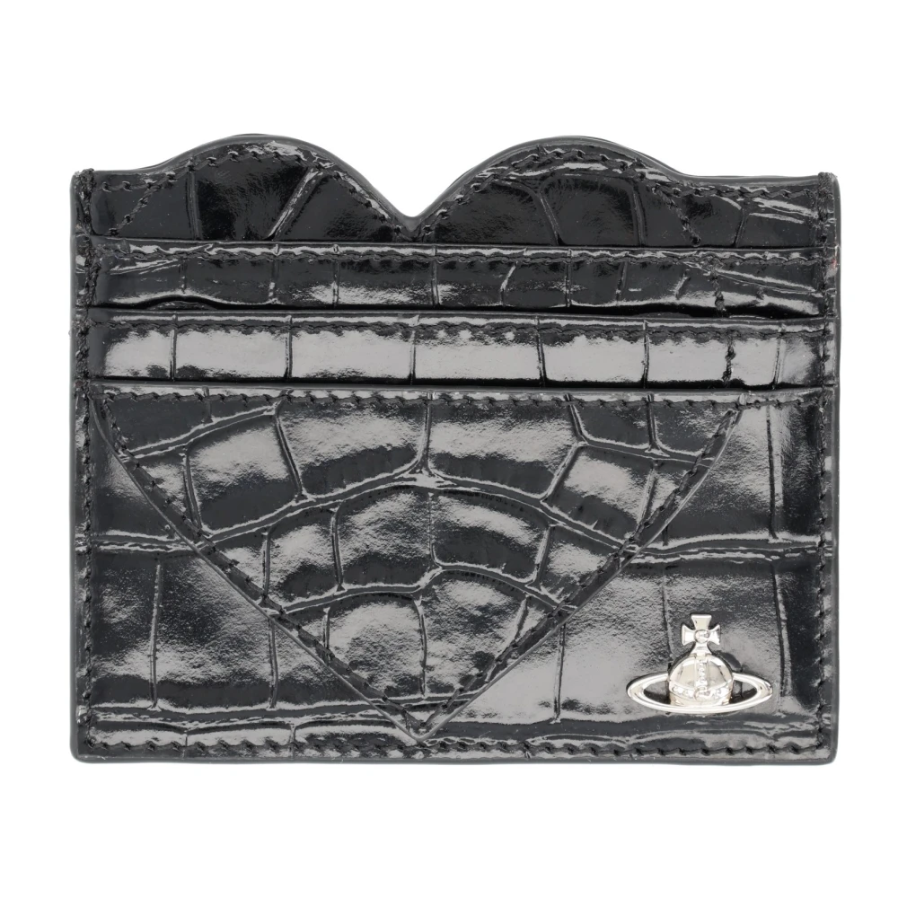 Vivienne Westwood Heart Card Holder Emboss Croc Leather Black One Size Women - Image 3