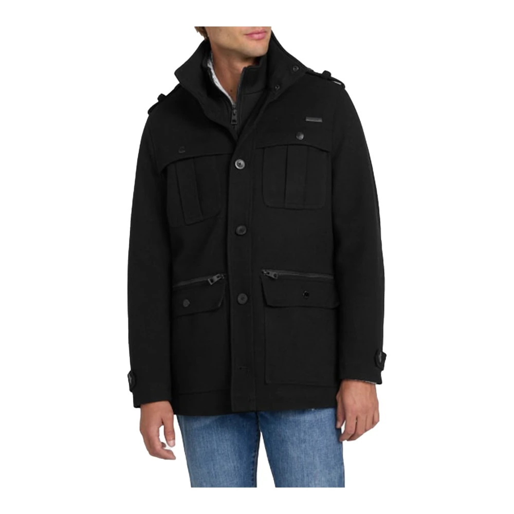 Guess Winterjas Zwart Recht Geritst Black Heren