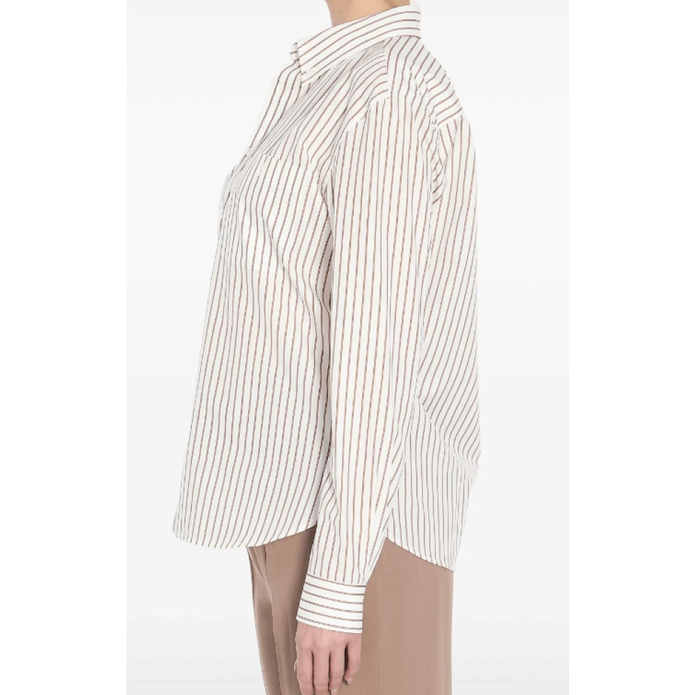 Saint Laurent Beige Gestreept Klassiek Kraag Overhemd Beige Dames