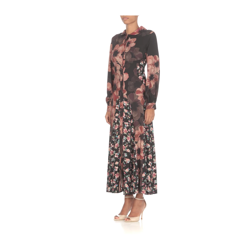 Mar De Margaritas Bloemenprint iscose Jurk met Kraag en Knopen Black Dames