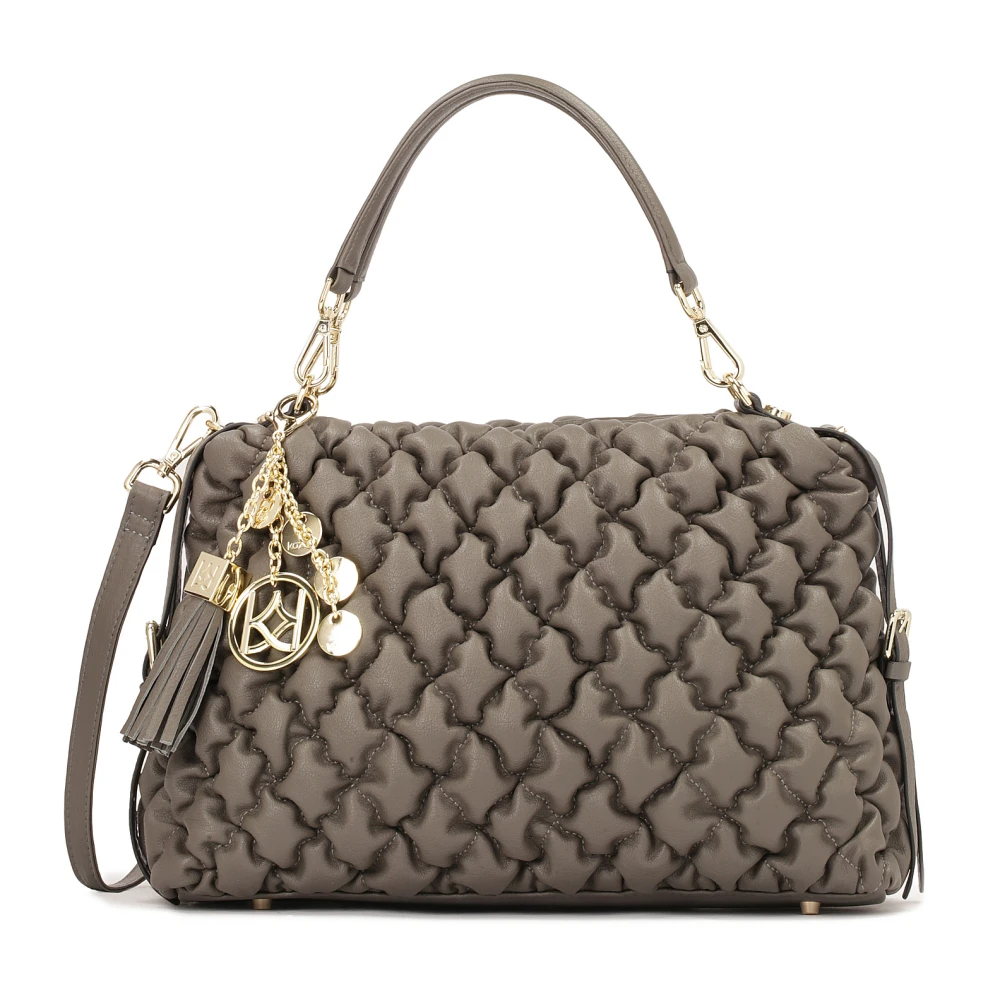 Kazar Leren handtas met handvatten versierd met modieuze stiksels Gray Dames