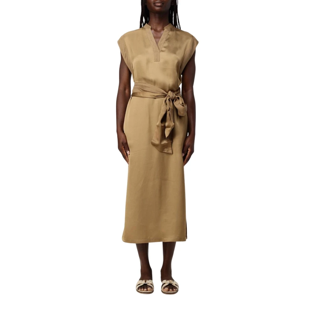 Twinset Women's Brown Elegant Midi Dress With Tie Waist - Midi Dresses - Xl - Dresses