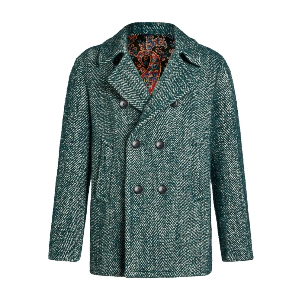 ETRO Groene Wollen Jas met Dubbele Knopenrij Green Heren