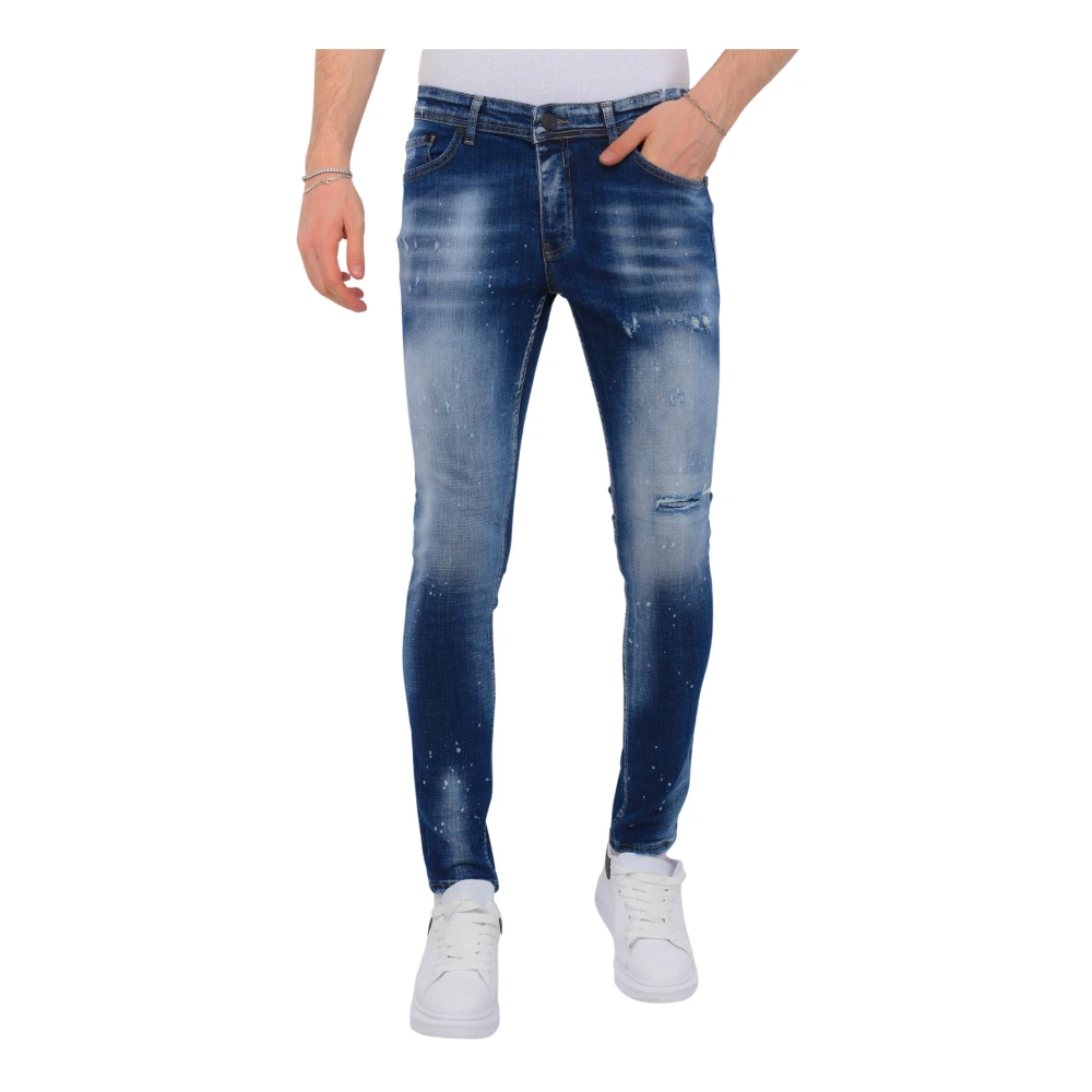 Local Fanatic Blå Stone Washed Herr Slim Fit Jeans -1076 Blue, Herr